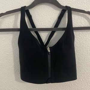 NWOT- Athleta- black zip front sports bra with cross back- Size XS